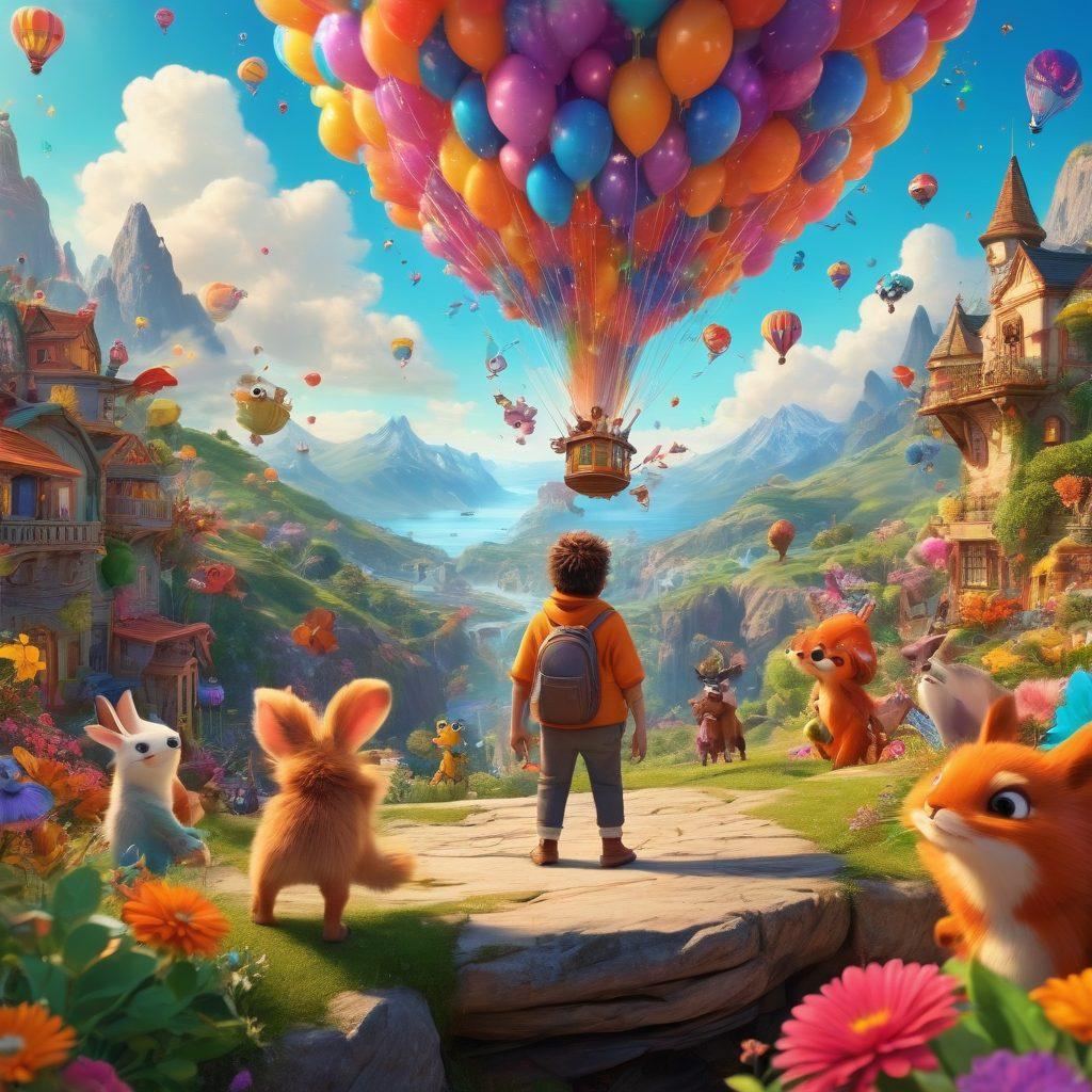 A whimsical scene featuring a colorful explosion of animated characters, blending elements of comedy and fantasy. Include a joyful audience of diverse people laughing, surrounded by vibrant, surreal landscapes filled with dreamlike creatures. Bright, bold colors should dominate, capturing the essence of animated entertainment and wonder. super-realistic. vibrant colors. 3D.